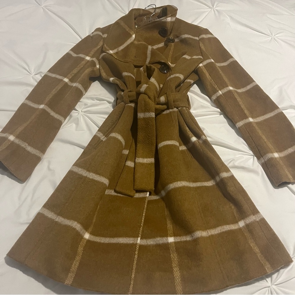 Ann Taylor Plaid Coat Tan Small - Picture 8 of 12